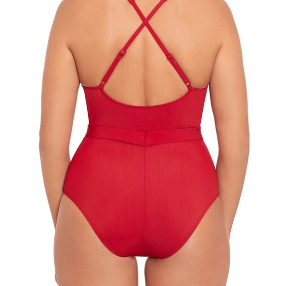 Skinny Dippers Jelly Beans Cinched Waist One-Piece Swimsuit. Red, size medium - Picture 3 of 14